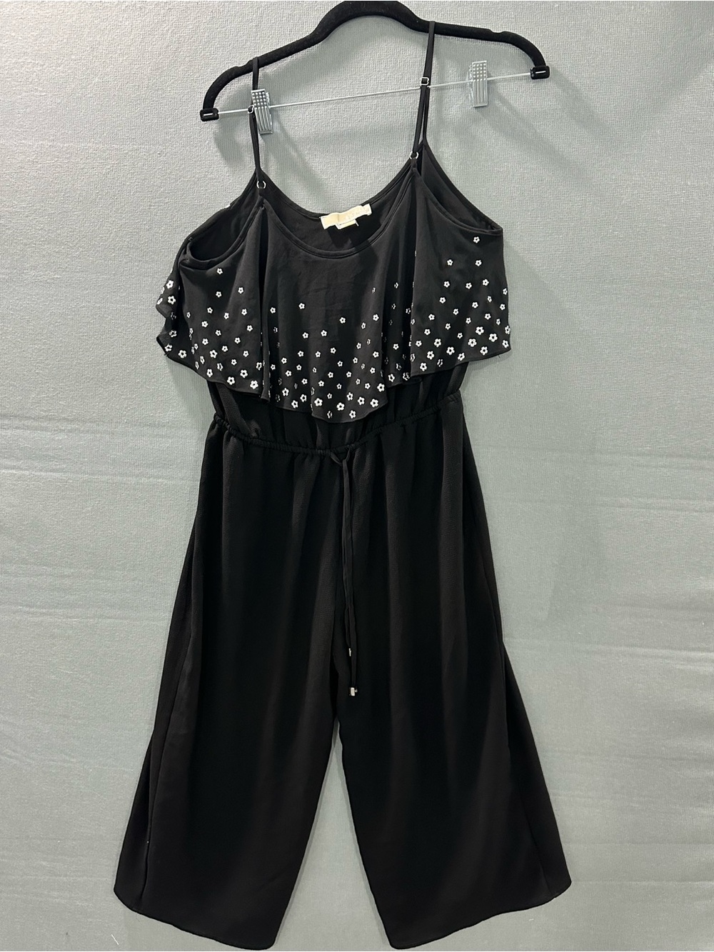 MICHAEL Michael Kors Black Cold-Shoulder Jumpsuit with White Floral Studs